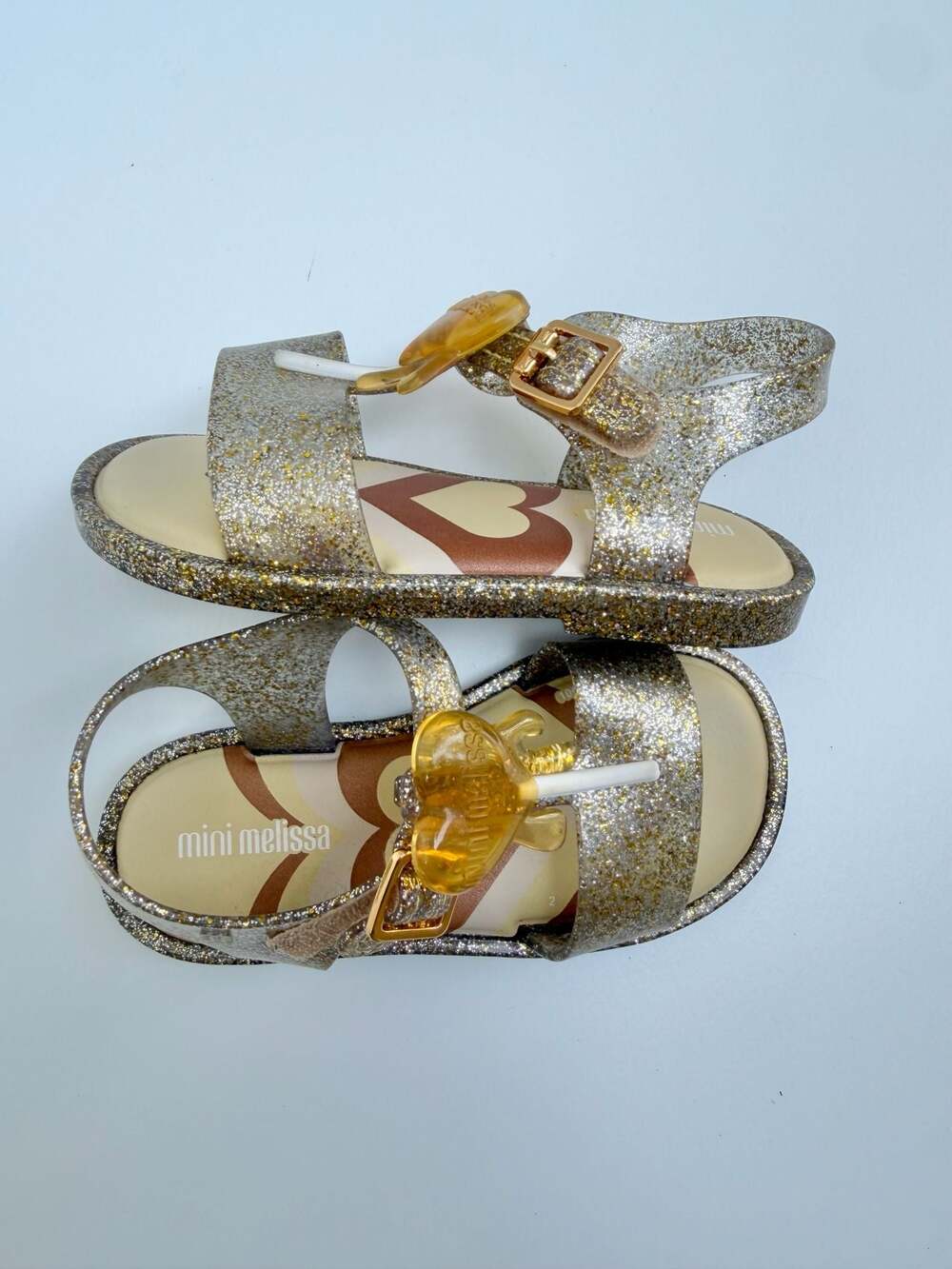 Mini Melissa Jelly Pop Glitter Gold Sandals 8C